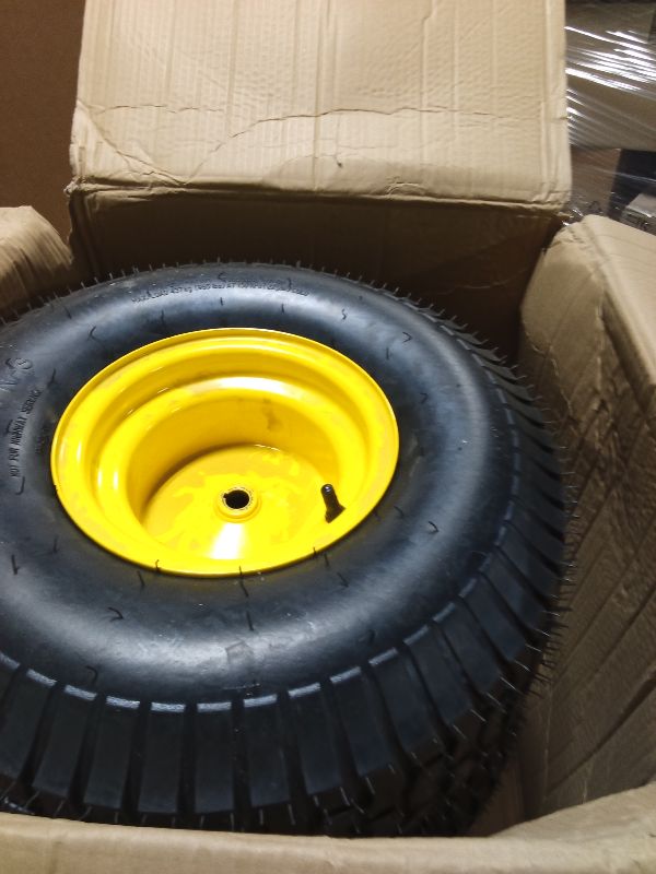 Photo 1 of (2-Pack) 20x8.00-8 Rear Tire and Wheel Assemblies - 4 Ply Tubeless Tire Compatible Replacement for Riding Lawn Mowers - 3/4" Borehole, 3.5" Offset Hub and 3/16" Keyway