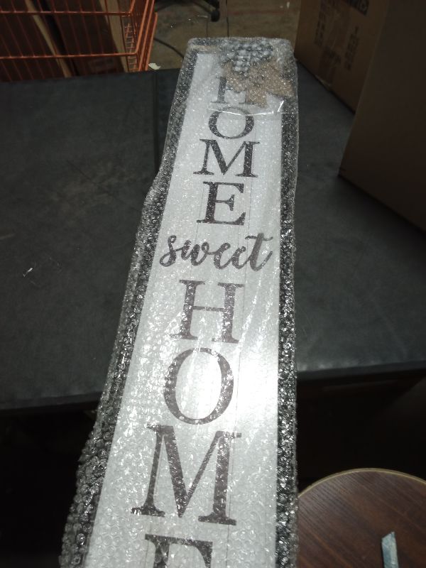 Photo 1 of Outdoor Welcome Sign for Front Porch Standing Large 2 Sided 45"X9" Wooden Frame Tall Vertical Leaner Long Home Sweet Home Front Door Sign for Rustic Outside Farmhouse Modern Decor (Black)