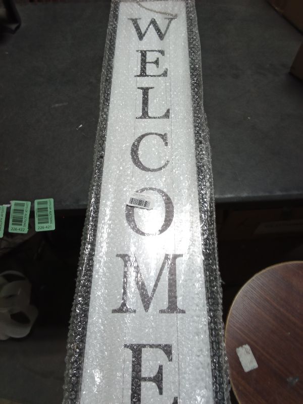 Photo 1 of Outdoor Welcome Sign for Front Porch Standing Large 2 Sided 45"X9" Wooden Frame Tall Vertical Leaner Long Home Sweet Home Front Door Sign for Rustic Outside Farmhouse Modern Decor (Black)