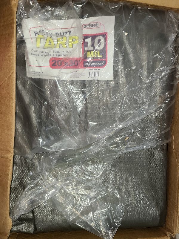 Photo 1 of 20' x 30' Silver/Black Heavy Duty Tarp with Grommets Reinforced - 10 Mil Thick - Double Sided Plastic Waterproof Tarps - Large Tarpaulin Cover for Outdoor Camping Tent Tarp RV Roof Rain - Zebro