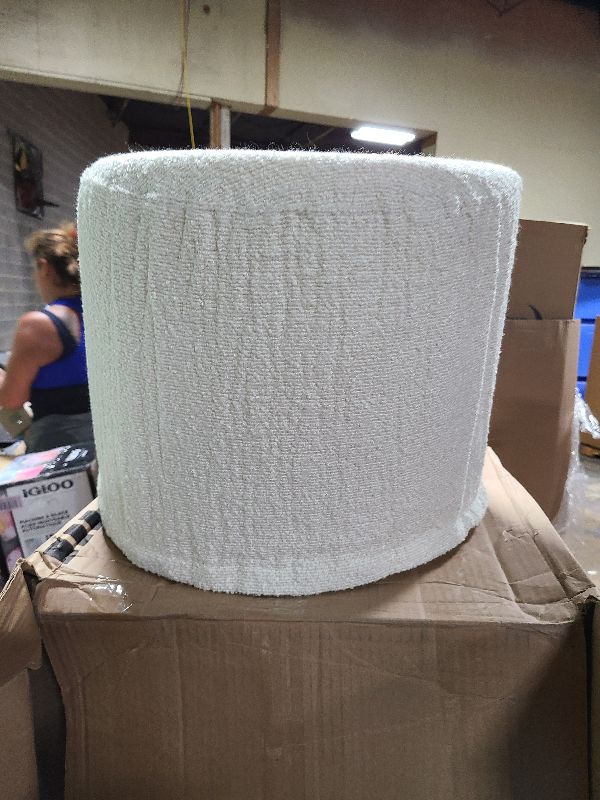 Photo 1 of 19" Round Pouf Ottoman White Faux Shearling - WOVENBYRD
