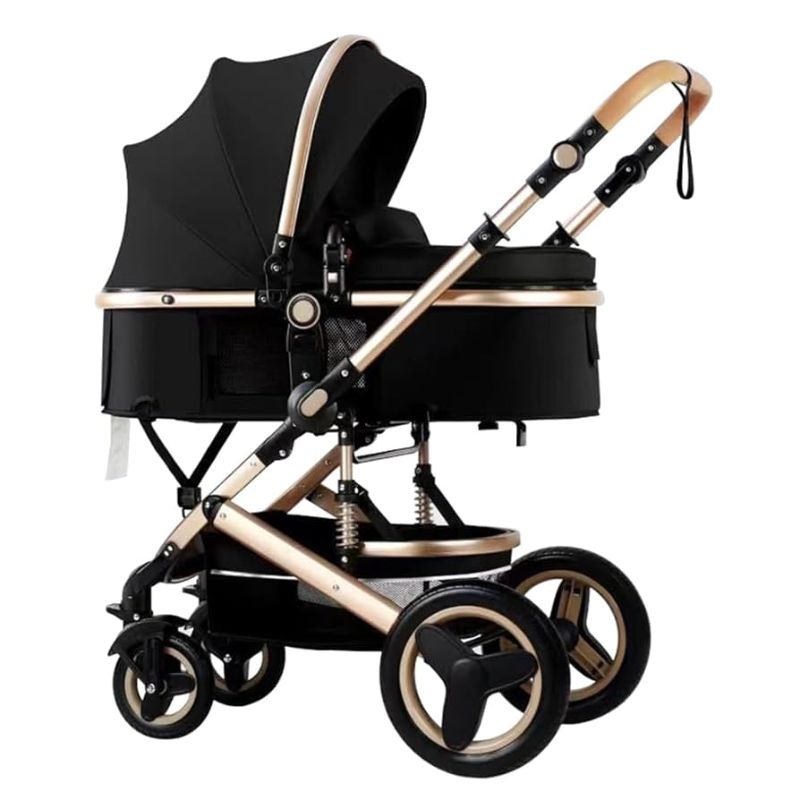 Photo 1 of  PetitX 2 in 1 Convertible Baby Stroller with Bassinet Mode Foldable Infant Stroller Newborn Stroller with Reversible Seat Travel Pram Baby Carriage with Big Rubber Wheels (Black)
