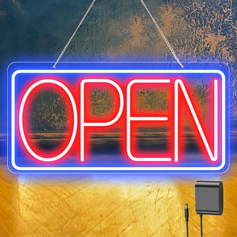 Photo 1 of 22" X 11" Led Neon Open Signs for Business, Large Open Signs, Plug In Electric Light Up with ON/OFF Switch, Ultra Bright Open Sign for Bar Salon Coffee Stores Club Hotel 