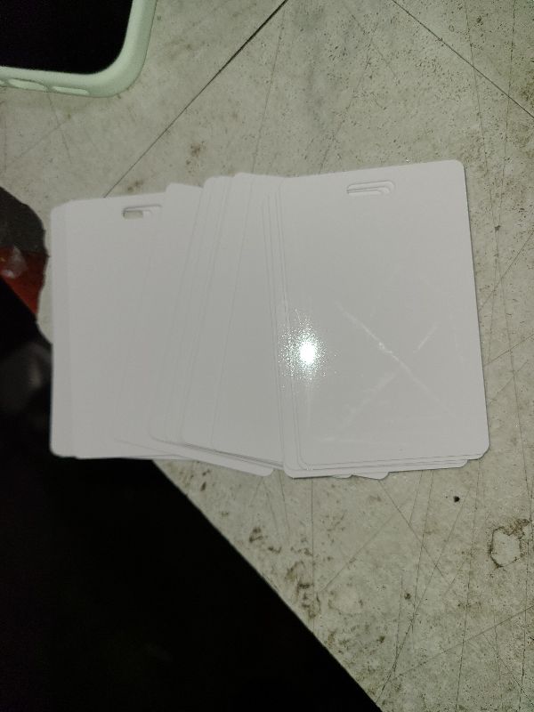 Photo 1 of 500 Pcs White PVC Cards with Vertical Slot Punch on Short Side, CR80 30 mil Standard Credit Card Size, Blank ID Cards Plastic Business Cards for Business Office, Custom ID Badges, Hall Passes, Crafts