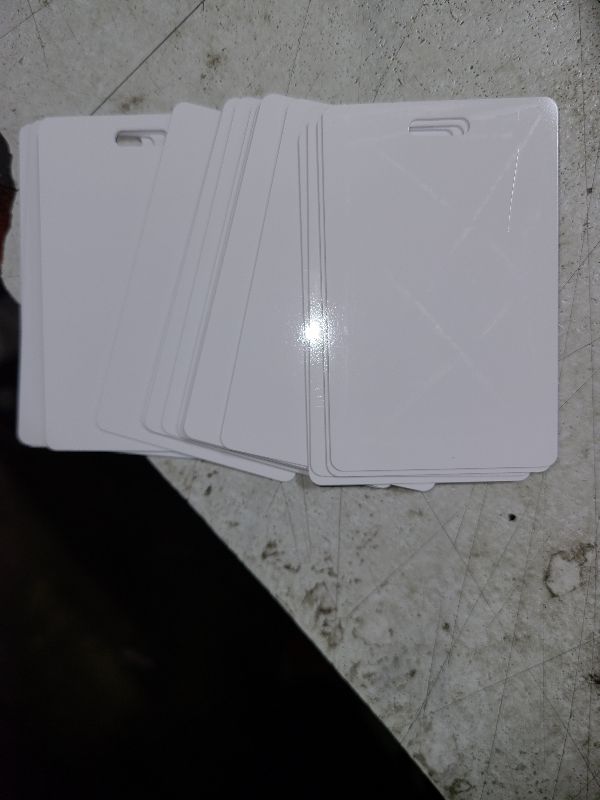 Photo 1 of 500 Pcs White PVC Cards with Vertical Slot Punch on Short Side, CR80 30 mil Standard Credit Card Size, Blank ID Cards Plastic Business Cards for Business Office, Custom ID Badges, Hall Passes, Crafts