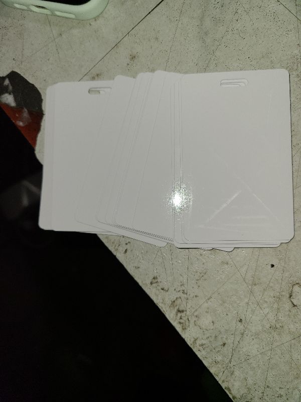 Photo 1 of 500 Pcs White PVC Cards with Vertical Slot Punch on Short Side, CR80 30 mil Standard Credit Card Size, Blank ID Cards Plastic Business Cards for Business Office, Custom ID Badges, Hall Passes, Crafts