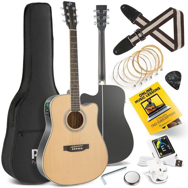 Photo 1 of 41 in 6-String Electric Acoustic Guitar - Guitar with Digital Tuner & Accessory Kit Nature color
