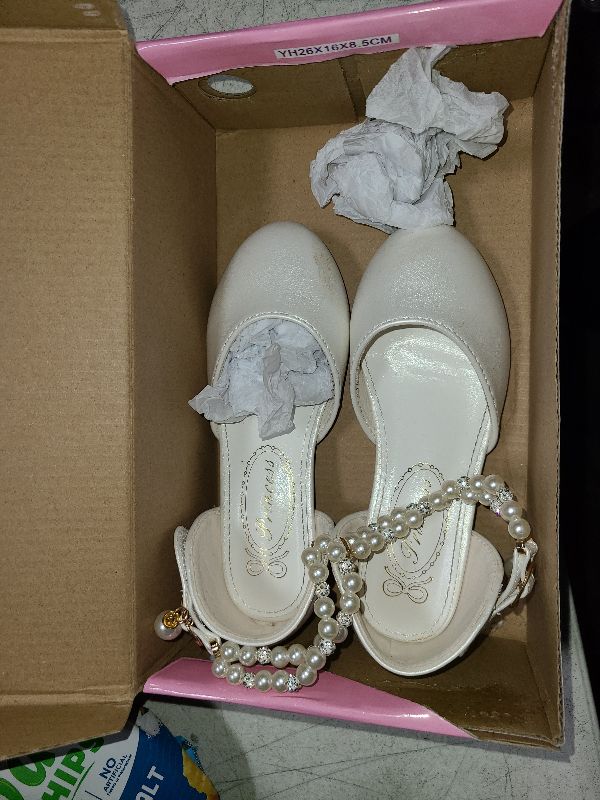 Photo 1 of GOJERP Toddler Flower Girls Dress Shoes Wedding Party School Glitter Low Heel Mary Jane Princess Pumps Sandals for Little Kids (White, Numeric_10)