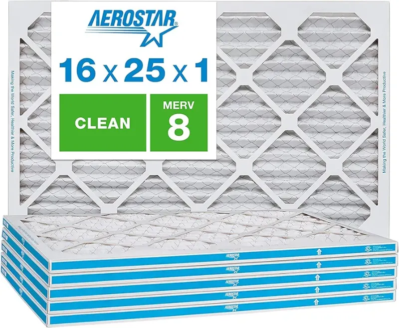Photo 1 of Aerostar 16x25x1 Air Filter MERV 8 - 6 Count - Removes Dust Mites, Lint, Mold, Pet Dander & Allergy-Causing Pollen - Pleated Electrostatic MPR 600 & FPR 5 Furnace Air Filters
