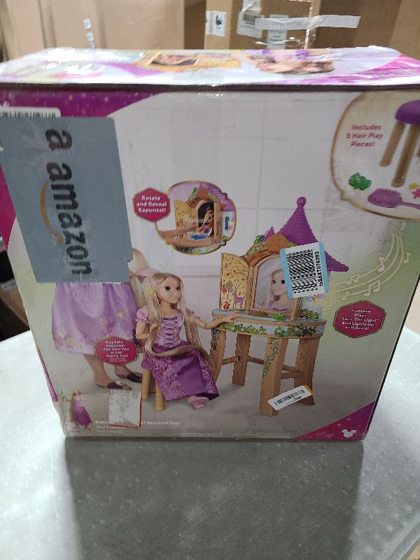 Photo 1 of Rapunzel Vanity Disney's Tangled Rapunzel's Tower Vanity Playset with Mirror, Hair Brush, Hair Play Pieces, and Stool