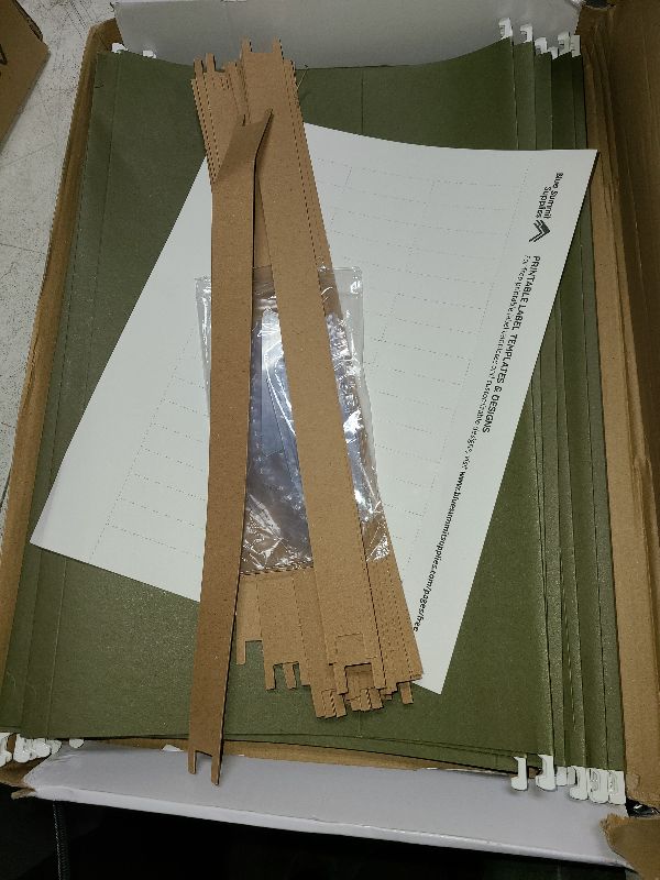 Photo 1 of 25 Blue Summit Supplies Legal Size Hanging File Folders - Expandable Hanging File Folders with 1" Expansion, Standard Green, Durable 12pt Paper, Includes 25 Plastic Tabs and Inserts