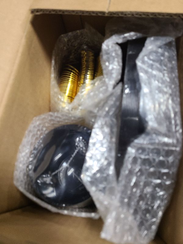 Photo 1 of bUCLA 150 Pieces Black and Gold Disposable Dinnerware Set - 25 Guests Black Gold Plastic Plates Include 25 Dinner Plates,25 Dessert Plates,25 Spoons,25 Forks,25 Knives,25 Cups for Party&New Year