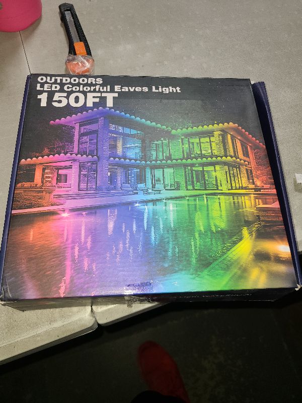 Photo 1 of 150FT Permanent Outdoor RGB Lights - IP67 Waterproof with Smart App Control Remote, DIY Scene Modes, Music Synchronization, Eaves Lights for Garden Decor, Deck, Christmas, Party, Party, Halloween,Roof