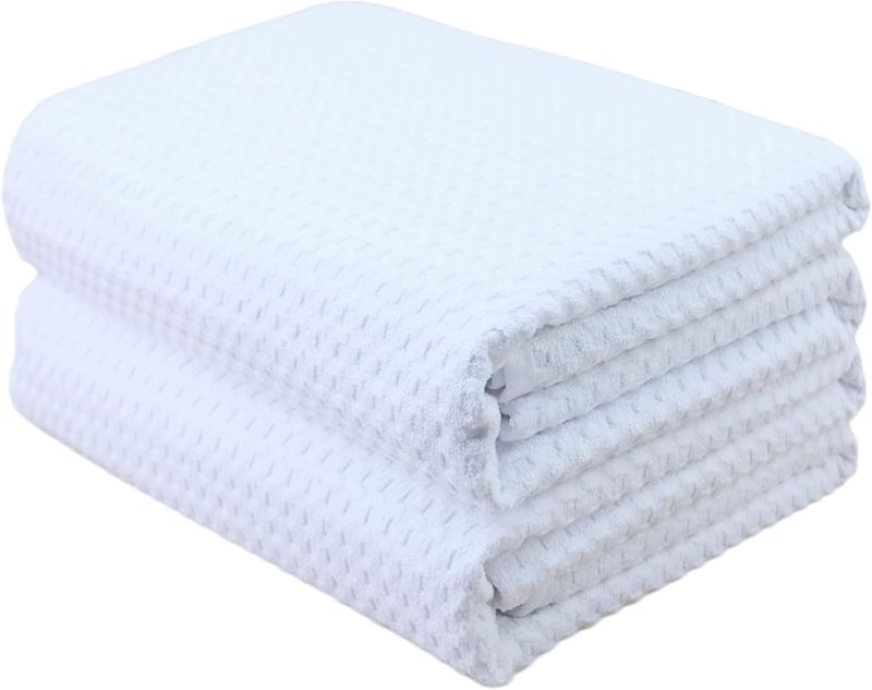 Photo 1 of **MISSING ONE**
POLYTE Microfiber Oversize Quick Dry Lint Free Bath Towel, 60 x 30 in, Set of 2 (White, Waffle Weave) 