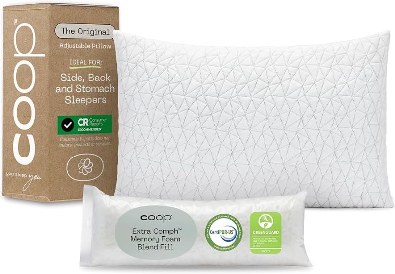 Photo 1 of  Coop Home Goods Original Adjustable Pillow, King Size Bed Pillows for Sleeping, Cross Cut Memory Foam Pillows - Medium Firm Back, Stomach and Side Sleeper Pillow, CertiPUR-US/GREENGUARD Gold
