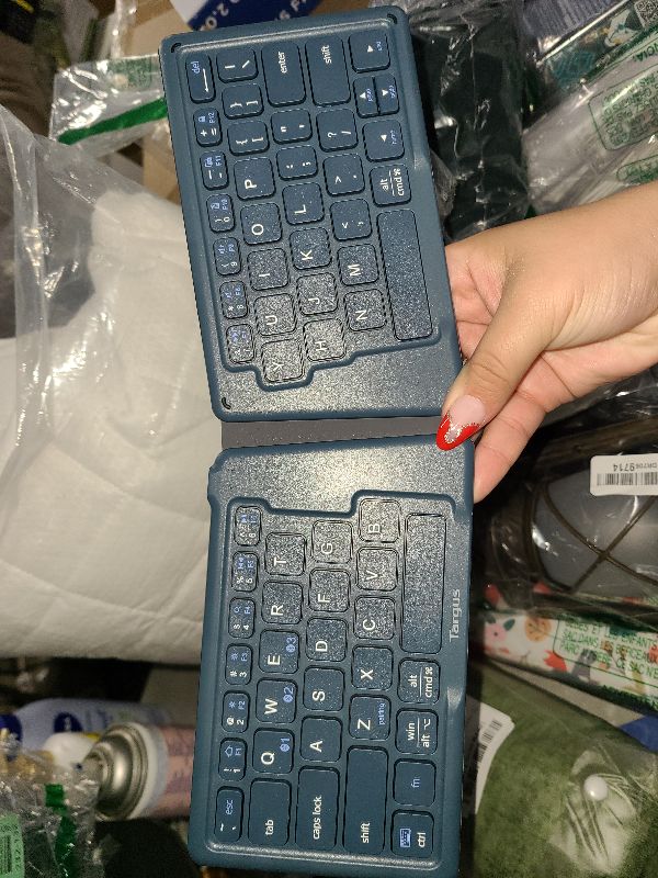 Photo 1 of **CHARGING CABLE NOT INCLUDED**
Targus Ergonomic Foldable Bluetooth Keyboard, Split Travel Keyboard Wireless, Rechargeable Portable Wireless Keyboard for Android iPhone Microsoft & Apple Tablets, Blue (PKF00302US)