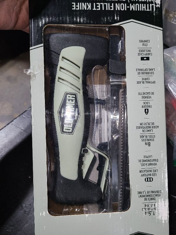 Photo 1 of Old Timer Cordless Electric Fillet Knife with 8in Fully Serrated Stainless-Steel Blade, Trigger Lock, Rechargeable Battery, and Self Draining Case for Fishing, Meat Carving, Filleting, and Outdoors