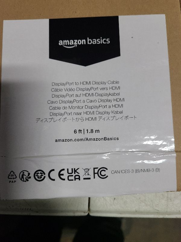 Photo 1 of Amazon Basics DisplayPort to HDMI Cable, Uni-Directional, 4K@30Hz, 1920x1200, 1080p, 6 ft, Black