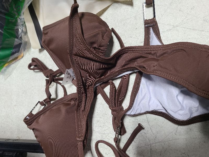 Photo 1 of Thong Bikini Set Women Halter String Bikini Cheeky Sexy Two Piece Swimsuit Adjustable Bathing Suit (Brown, Small)