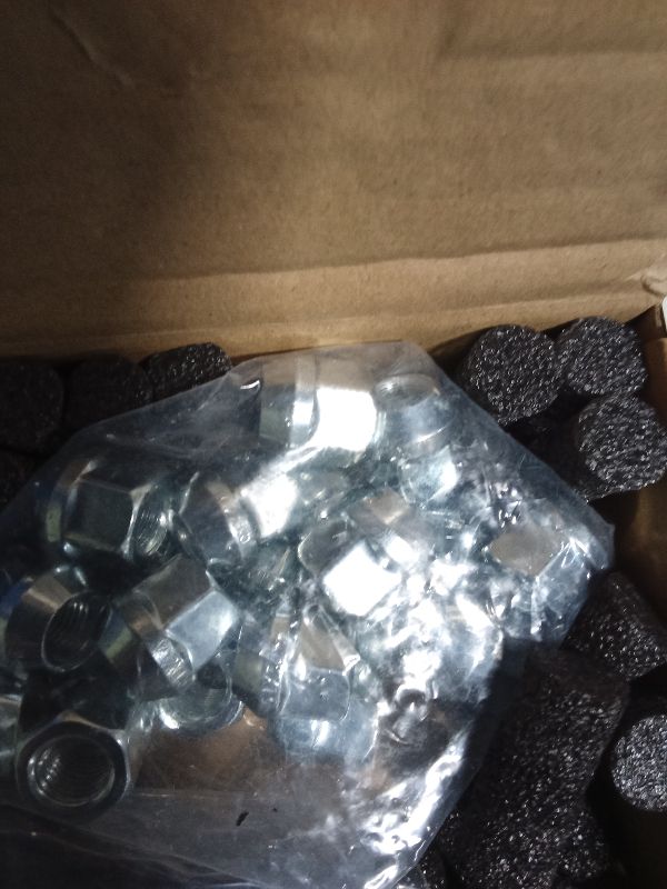 Photo 1 of 12mmx1.5 Zinc Aftermarket Wheel Lug Nuts, 20 Pcs M12x1.5 Open End Cone Seat Bulge Acorn One-Piece lugnuts 0.83”(21mm) Long 3/4”(19mm) Hex, Sliver