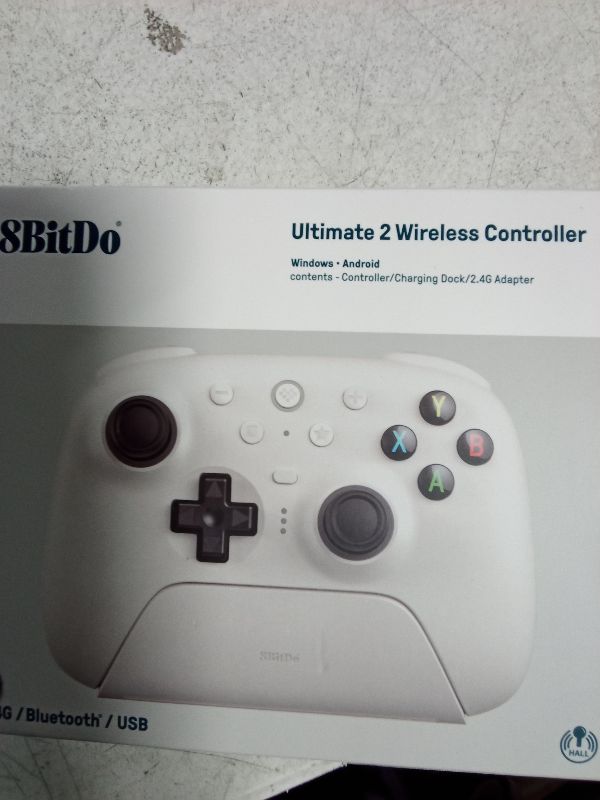 Photo 1 of 8Bitdo Ultimate 2 Wireless Gaming Controller with TMR Joysticks, Switchable Hall Effect/Tactile Triggers, 8Speed Wireless Tech, Charging Dock, RGB Fire Ring for PC & Android - White