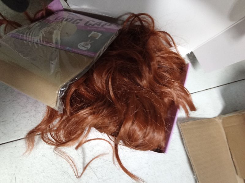 Photo 1 of AISI HAIR Natural Brown Synthetic Curly Wavy Bob Wig with Bangs for Women, 21-23 Inches