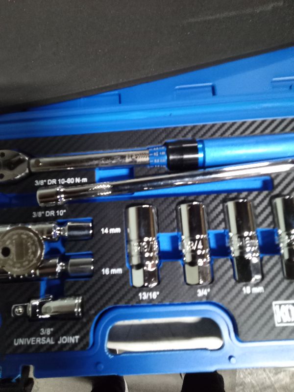 Photo 1 of 11pc Magnetic Spark Plug Socket Set, 3/8" Click Torque Wrench, Spark Plug Gap Tool, Magnetic Swivel Sockets, U Joint and 10" Extension Bar?11pcs?