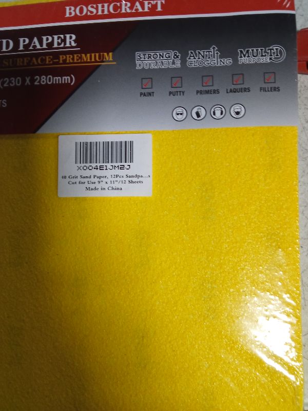 Photo 1 of 40 Grit Sand Paper, 12Pcs Sandpaper Assortment Sandpaper for Wood Metal Furniture Hand Sander Sand Paper Set Sandpaper Sheets Cut for Use 9" x 11"/12 Sheets