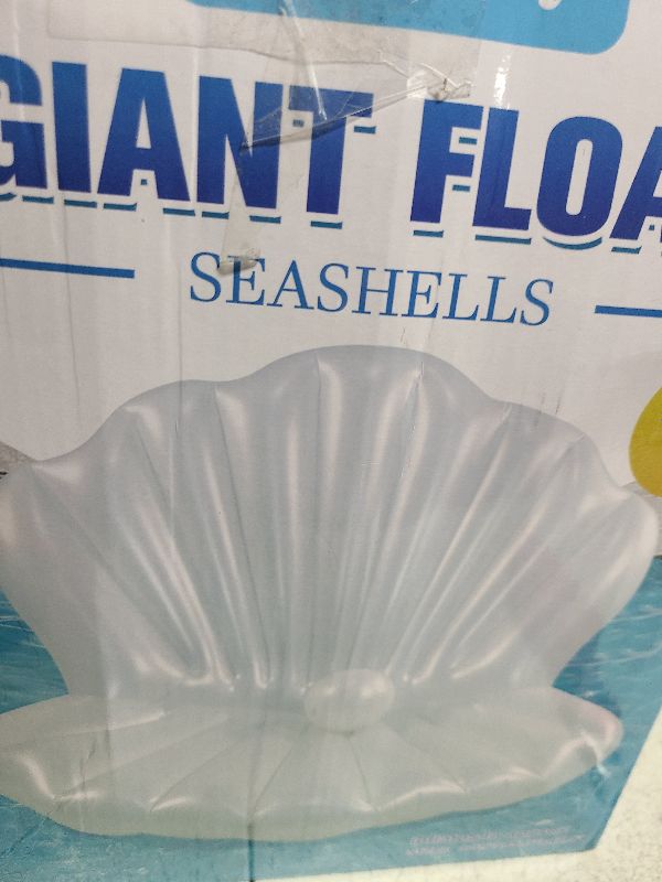 Photo 1 of 52" Thickened Inflatable Seashell Pool Float, Giant Pool Floating Raft Chair with Pearl Balls, for Birthday Party, Ocean Theme Decorations, Beach & Pool Party Decorations