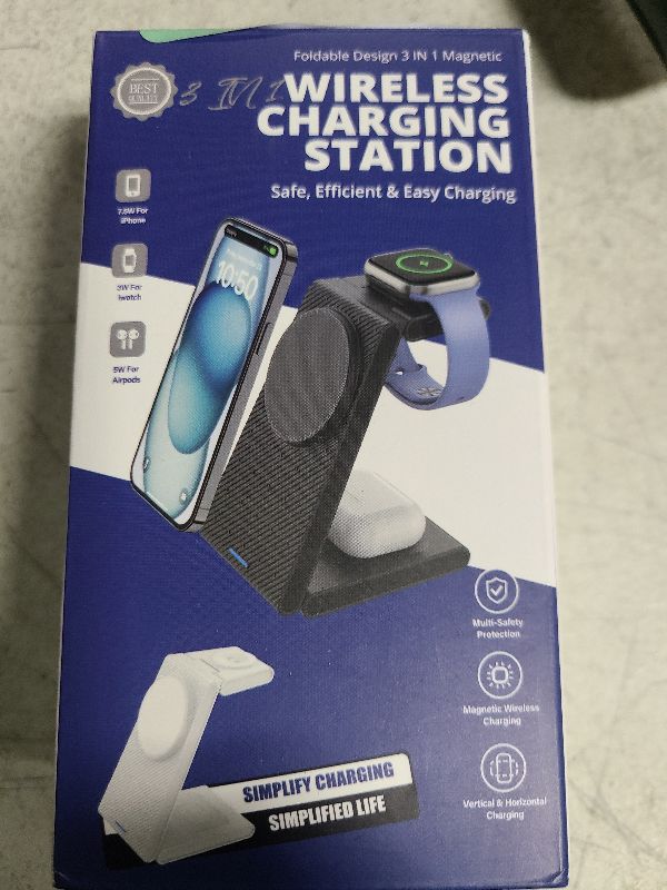 Photo 1 of 3 in 1 Wireless Charging Station, Foldable Magnetic Wireless Charger Stand for Multiple Devices, Wireless Charger for iPhone 16/15/14/13/12, Apple Watch 9/8/7/6/SE/5/4/3/2, AirPods 3/2/Pro
