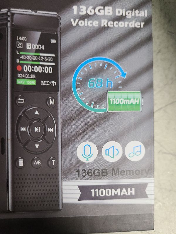 Photo 1 of 136GB Digital Voice Recorder with Playback,9000 Hours Audio Recording Device,Voice Activated Recorder with Noise Reduction,A-B Repeat,Mp3 Player and Password for Lectures Meeting/Classes/Interviews