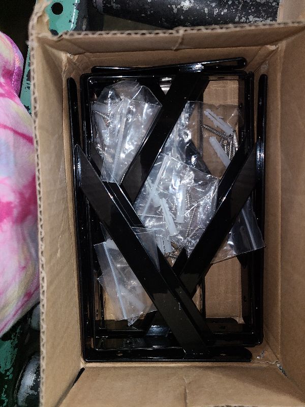 Photo 1 of 10 Pack Shelf Brackets 5 x 8 inch - Heavy Duty Floating Shelf Brackets - Black Metal Triangle Wall Shelf Bracket, Shelf Support Angle L Brackets(200x120mm)