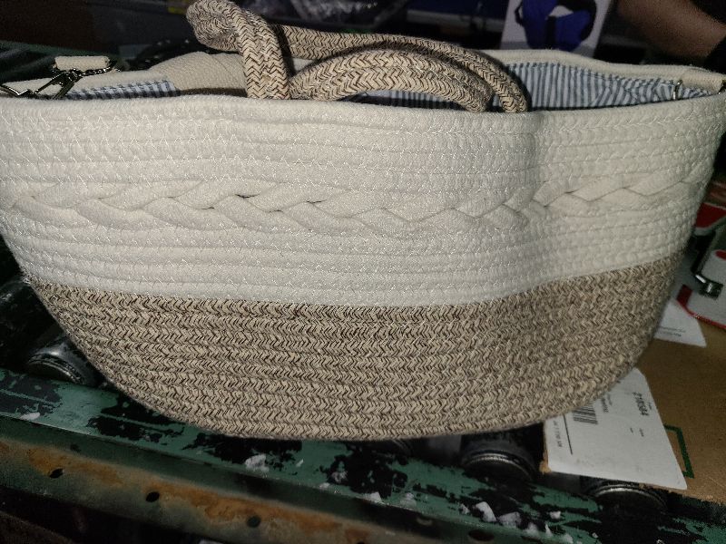 Photo 1 of 2-Tone Woven Rope Basket w/Handles Room Shelf Storage Divider 17 x 9 x 7