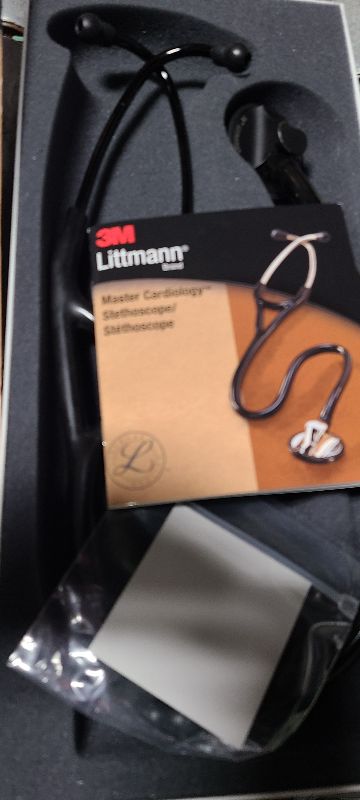 Photo 1 of 3M Littmann Master Cardiology Stethoscope, 2161, Stainless Steel Black-Finish Chestpiece, 27" Black Tube, Stem, and Headset