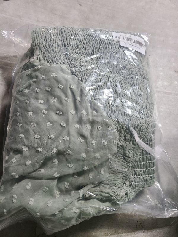 Photo 1 of Swiss Dot Smocked Maternity Dress for Baby Shower Photoshoot Casual V Neck Ruffle Sleeve Empire Waist Tiered Boho Dress Light Green size XL