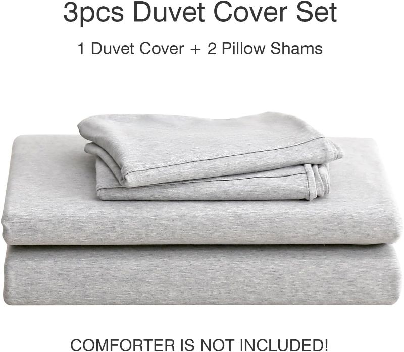 Photo 1 of PURE ERA Jersey Knit Duvet Cover Set 100% T-Shirt Cotton Super Soft Comfy 3pc Bedding Set with Zipper Closure (Heather Grey, Queen)