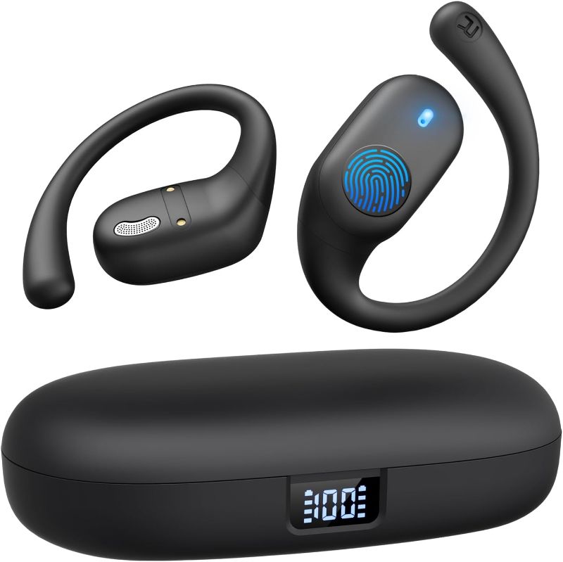 Photo 1 of Open Ear Headphones,Bluetooth 5.3 Air Conduction Headphones ,Comfortable for Long Wear ,Powerful Bass,AI Clear Calls,30H Playback,IPX6 Light Weight Open Ear Earbuds with Ear-Hook for Workout,Running