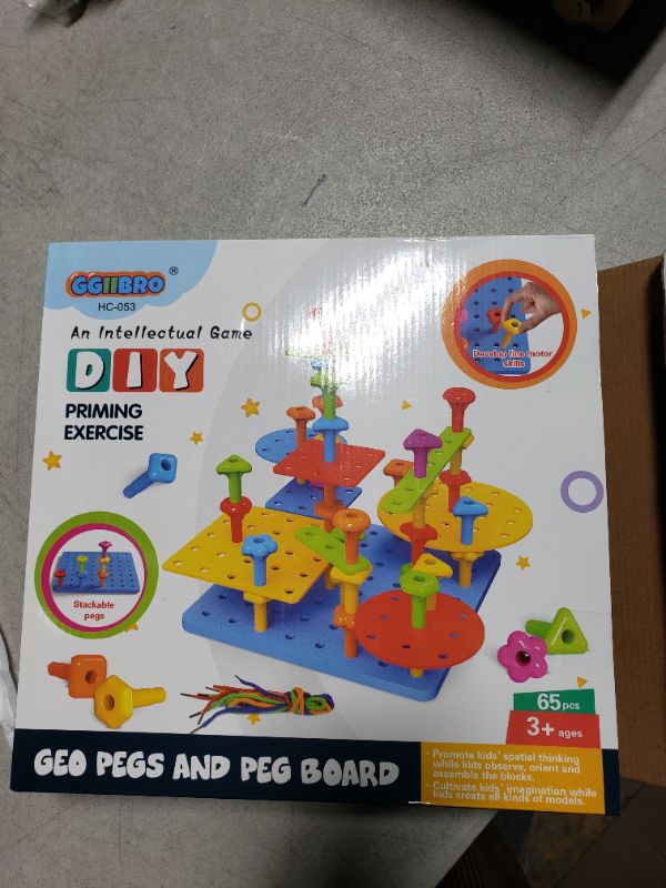 Photo 1 of Peg Board Toy set 65Pcs DIY Building Stacking Toys for Kids 3-6 Years Old,STEM Educational Kids Toy for Brain Development,Montessori Sensory Toys,Upgrade Various Foam Board Plastic Lacing String Game