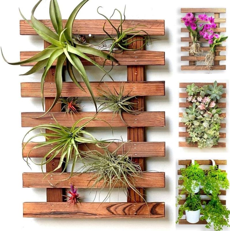 Photo 1 of ShopLaLa Wall Planter for Climbing Plants Outdoor - Wooden Hanging Living Vertical Garden Outdoor Indoor Plant Stand Large Tall Long Ladder Vinyl Plant Hanger for Hanging Flower Pots 59" (150cm)