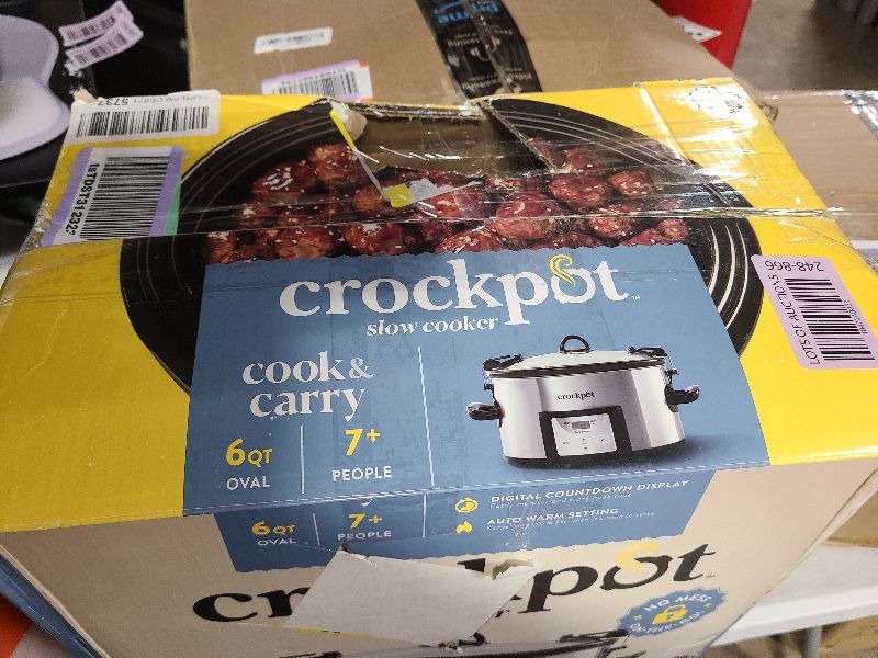 Photo 1 of Crock-Pot 6 Quart Cook & Carry Programmable Slow Cooker with Digital Timer, Stainless Steel (CPSCVC60LL-S), Ideal for Portable Cooking