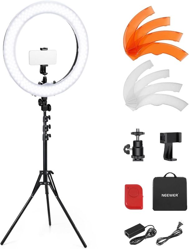 Photo 1 of NEEWER 55W 18"/45cm Ring Light Kit [New Version], 5600K Dimmable LED Ringlight Tripod Stand Phone Holder for iPhone Selfie Makeup Lash Tattoo Studio Photo Video Recording Photography Lighting, RL-18 