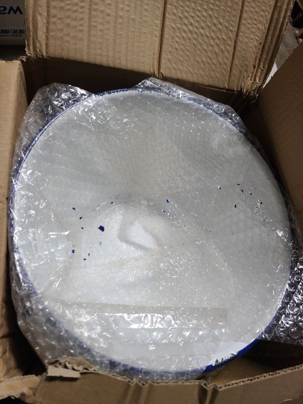 Photo 1 of Red Co. Set of 2 Enamelware Metal Large Classic 4 quart Round Salad Serving Bowl, Solid White/Navy Blue Rim