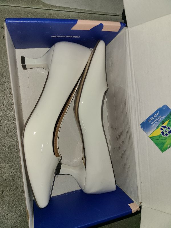 Photo 1 of Trary Women's Kitten Heels Dress Pumps Classic Square Toe Shoes Casual Low Heels Closed Toe Pumps for Women Office White 8