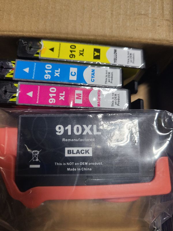 Photo 1 of (Latest Chip) 910XL Ink Cartridges Combo Pack Remanufactured Replacement for HP 910XL 910 Ink Cartridges to Work with OfficeJet Pro 8010e/8020e/8030e/8010/8020/8030 Printer (1BK/1C/1M/1Y, 4-Pack)