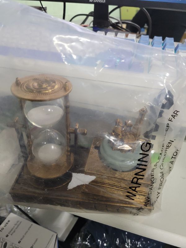 Photo 1 of LED Music Snow Globe with Hourglass Vintage Castle Paris Eiffel Tower Home Decoration for Living Room Bedroom Book Shelf TV Cabinet Desk Table Top Decor Centerpieces Ornaments (A - Brass)