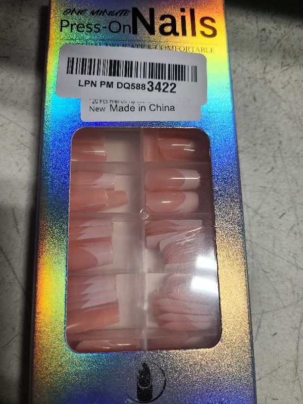 Photo 1 of 120 Pcs French Tip Press on Nails Medium Coffin Fake Nails Full Cover Nude False Nails Suqare Acrylic Nails Press ons White Nail Tips Artificial Glue on Nails Stick on Nails for Women Manicure
