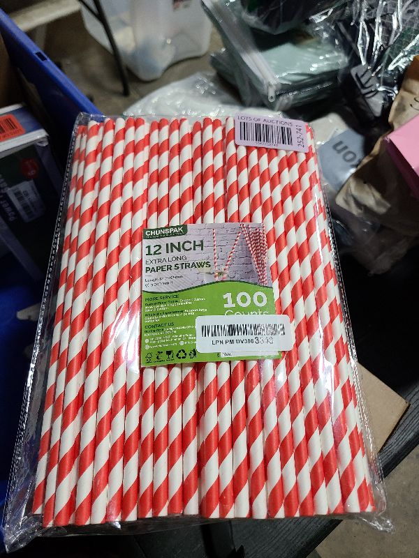 Photo 1 of 12 Inch Extra Long Large Paper Drinking Straws 8mm Wide - For Smoothies, Shakes, Tall Drinks, 40oz Tumblers - Red Stripe, 100 Count - 100% Biodegradable