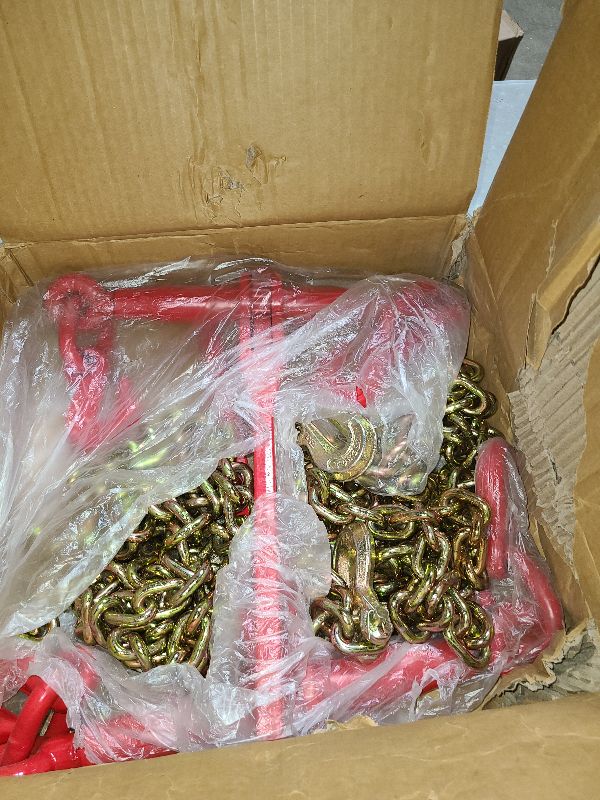Photo 1 of 5/16" - 3/8" Ratchet Load Binder(2) 5400lbs with G80 5/16'' X 10FT Binder Chain(2) 4900 lbs, with Grappling Hook, Ratchet Chain Binder Set for Tie Down Heavy Loads to a Truck or Flatbed Trailer(2 set)