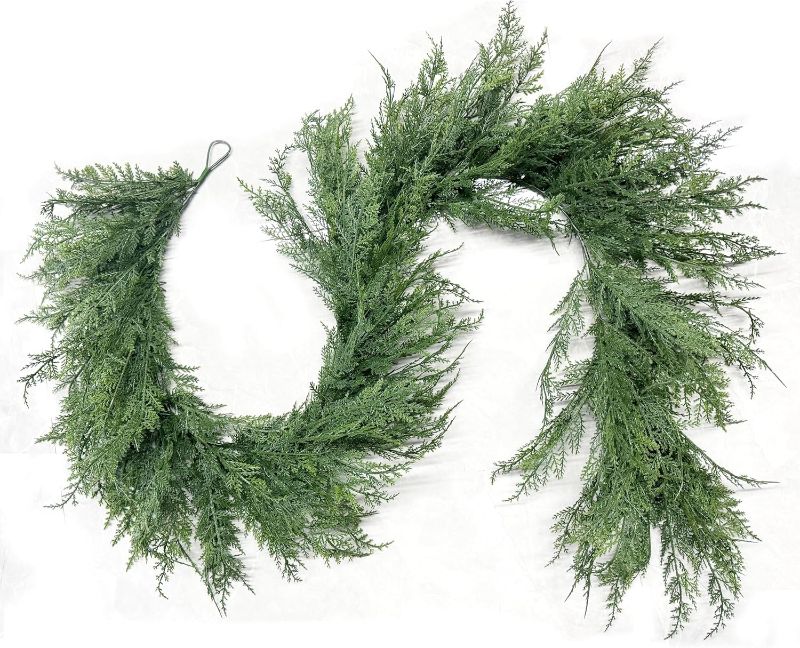 Photo 1 of  2PCS Cedar Garland Full Real Touch Artificial Cypress Christmas Garland,Realistic Pine Garland for Mantle Fireplace Table Home Decoraiton 6FT 