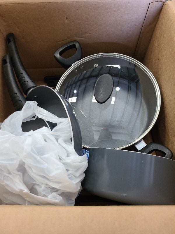 Photo 1 of bella Cookware Set, 11 Piece Pots and Pans with Utensils, Nonstick PFOA Free Scratch Resistant Cooking Surface Compatible with All Stoves, Nylon and Aluminum, Black